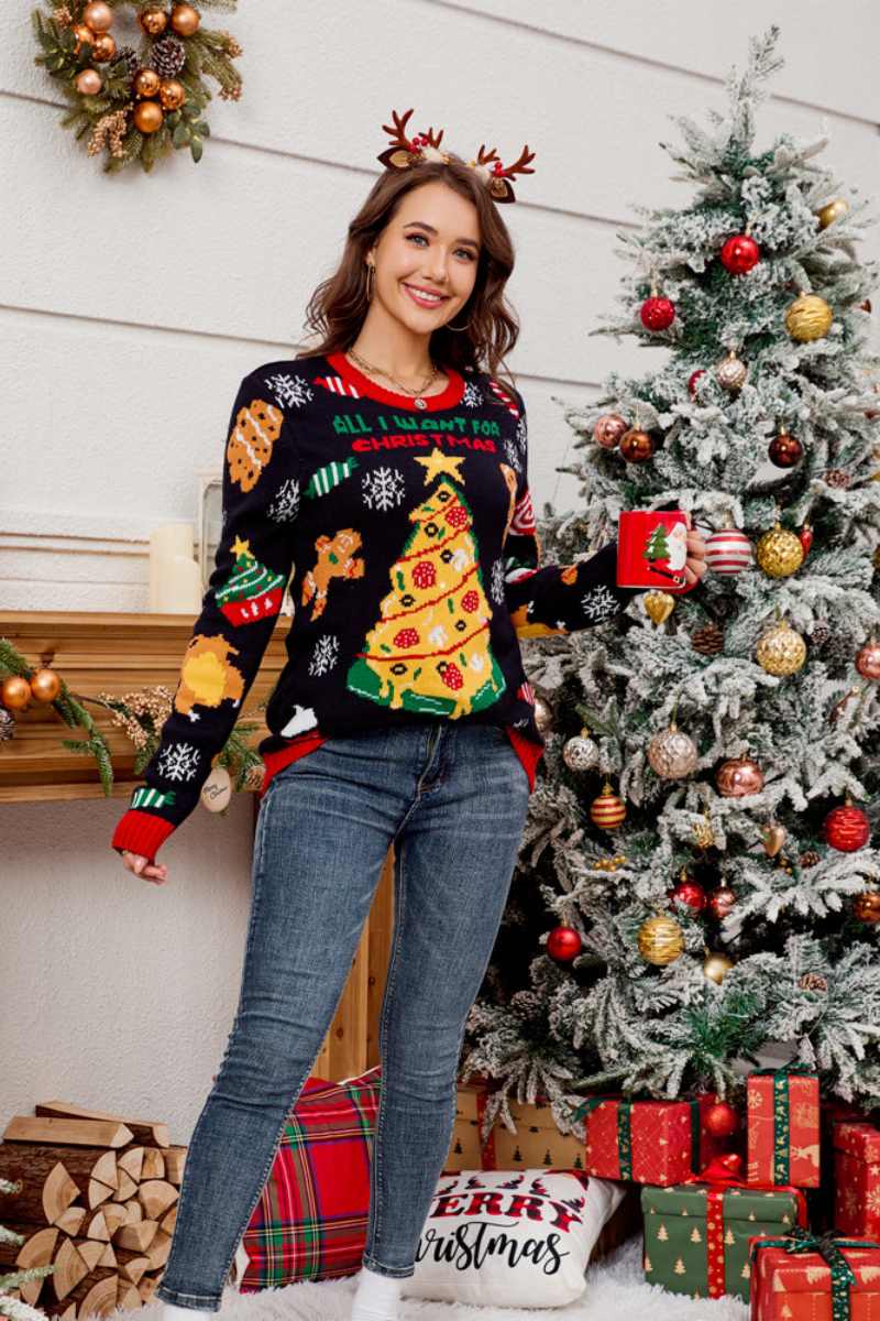 Luvik | Rå utringet skjorte med brodert juletre