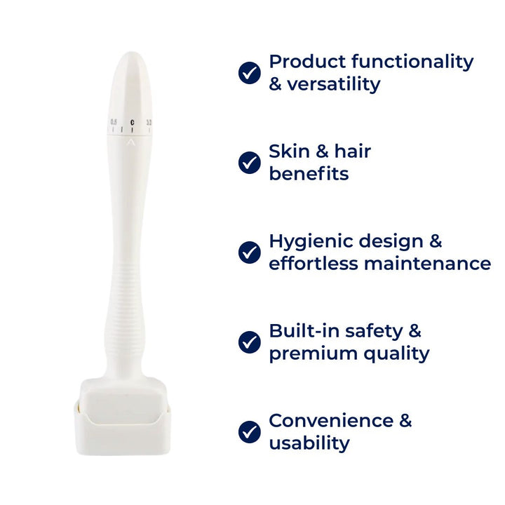 RevitaGlow | Microneedling Derma Stamp – Justerbar dybde – 140 nåler – Hud- og hårfornyelse Luvikno