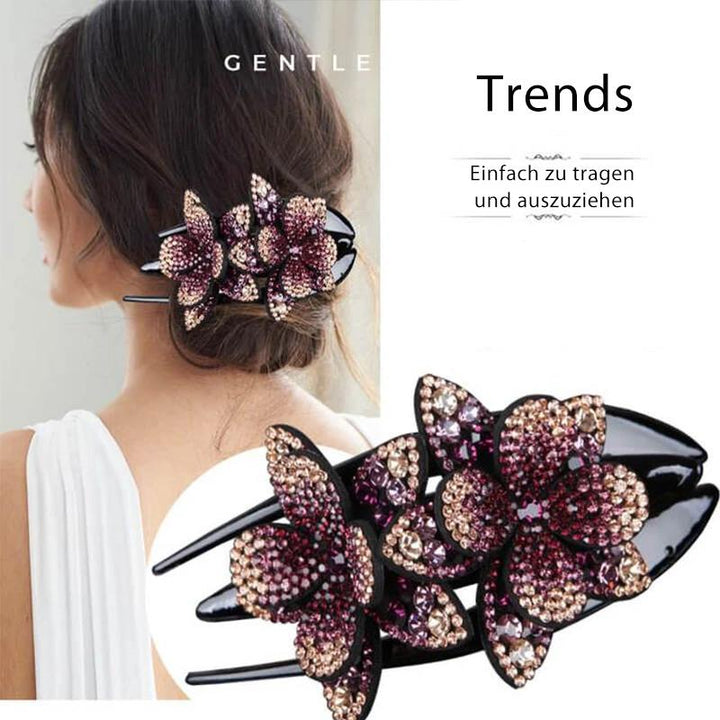 Luvikno | Rhinestone Dobbel Blomst Hårklemme