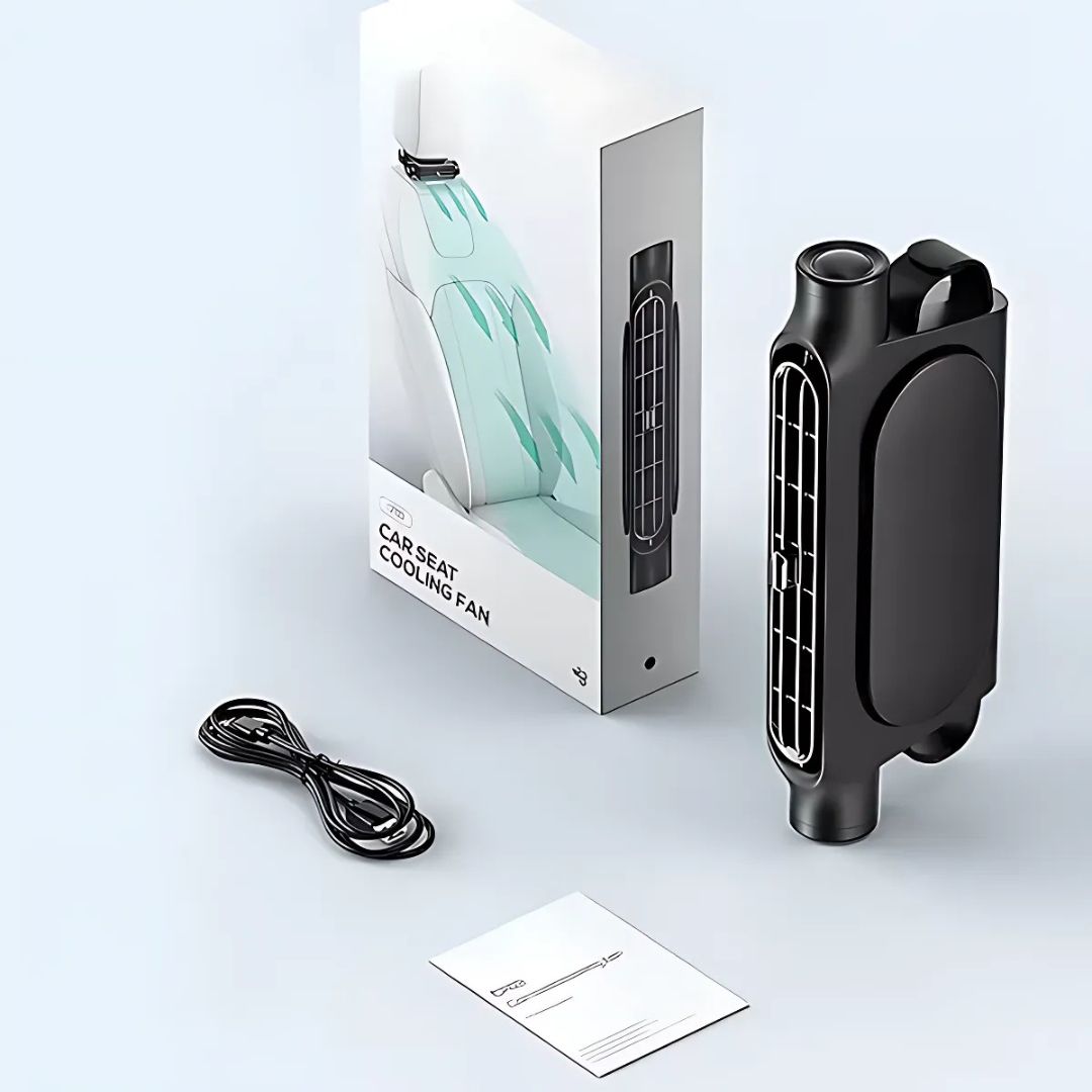 CoolDrive | USB Bilsete Kjølevifte – Justerbar 3‑Hastighet – Still Quiet USB-Drevet – Borrelåshodestøtteklips for Førere Passasjerer Kjæledyr Luvikno