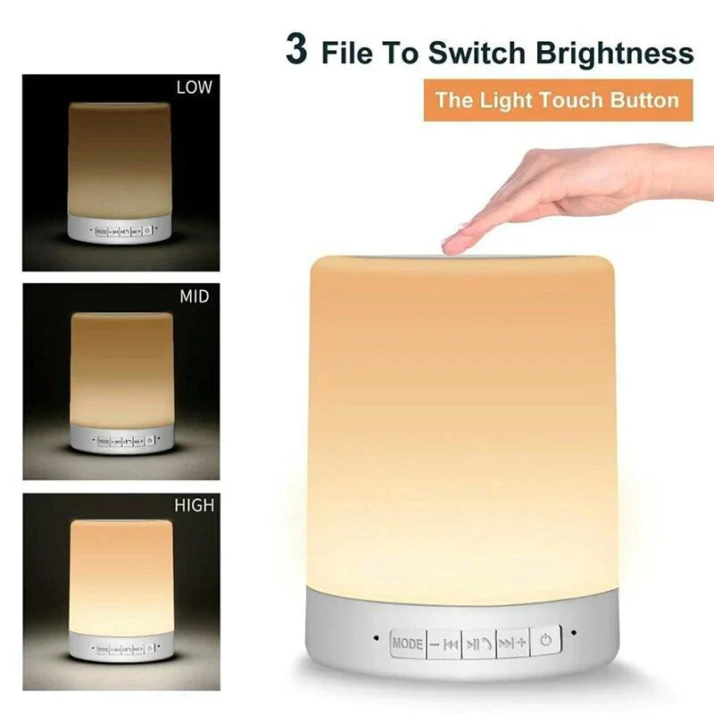 Fargerik LED Nattlampe Bluetooth Touchpanel Trådløs Høyttaler Luvikno