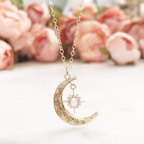 Moon & Sun Croissant Necklace | Luvikno