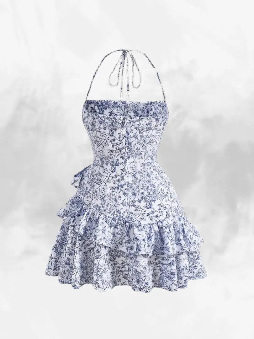 Luvik | Floral Halterneck Rüsch Mini Mekko naisille