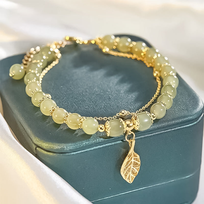 Luvikno | Hetian Jade Leaf Gold Bracelet