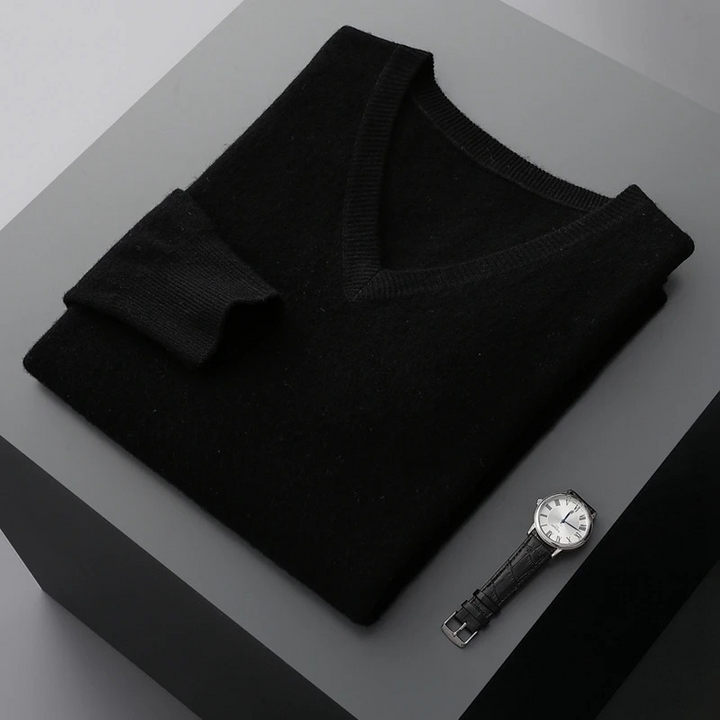 Luvik | Kashmir Polo Menn, V-hals, Myk Kashmir Strikkemateriale