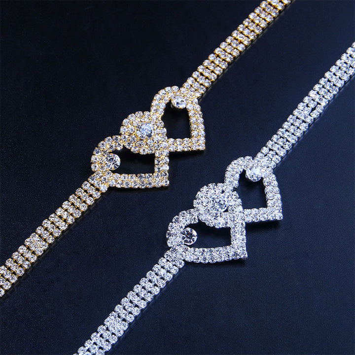 Luvikno | Double Love Heart Rhinestone Anklet