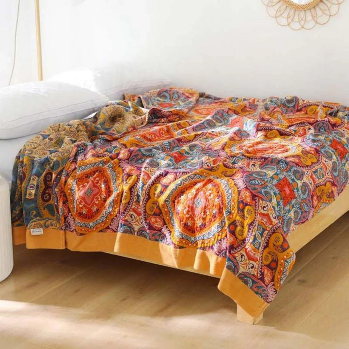 Sunrise Boho Vendbar Teppe, 100% Bomull Kjølende Quilt | Luvikno
