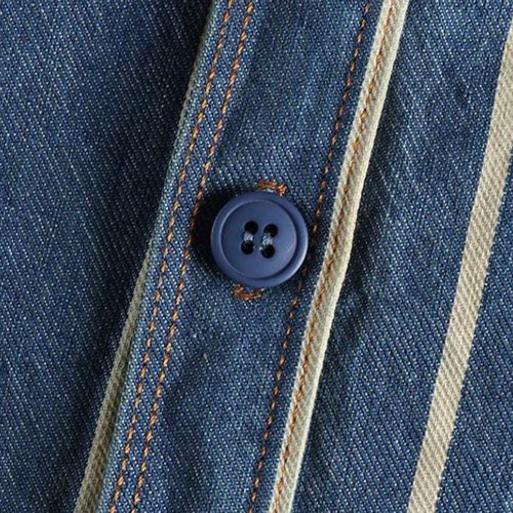 Luvik | Raidallinen Denim Takki Läpivienneillä Taskuilla
