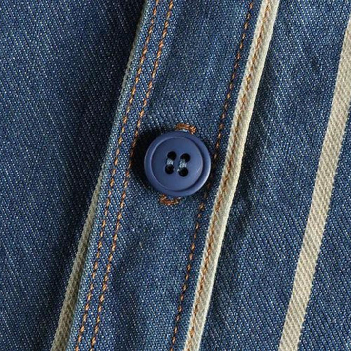 Luvik | Raidallinen Denim Takki Läpivienneillä Taskuilla