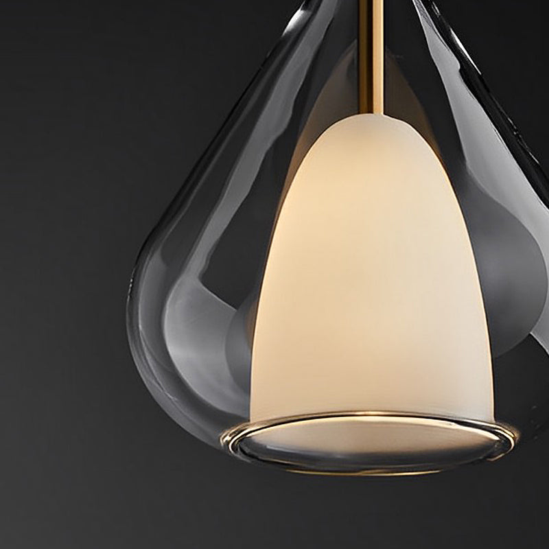 Industriell pendellampe med dobbelt glass og regndropedesign - Liten hengelampe for spisestue og kjøkken, moderne minimalistisk design | Luvikno