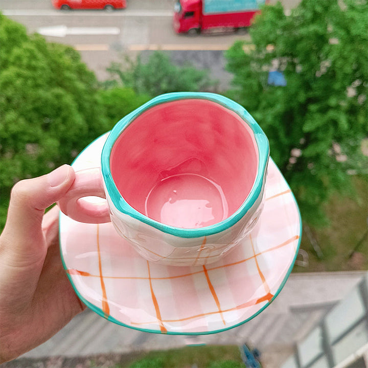 Håndmalt kreativ kaffekopp, keramisk tekopp og fatsett | Luvikno