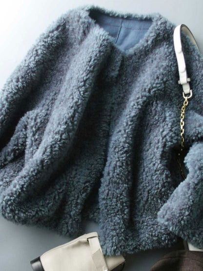 Luvik | Rento yhdenvärinen teksturoitu fleecetakki