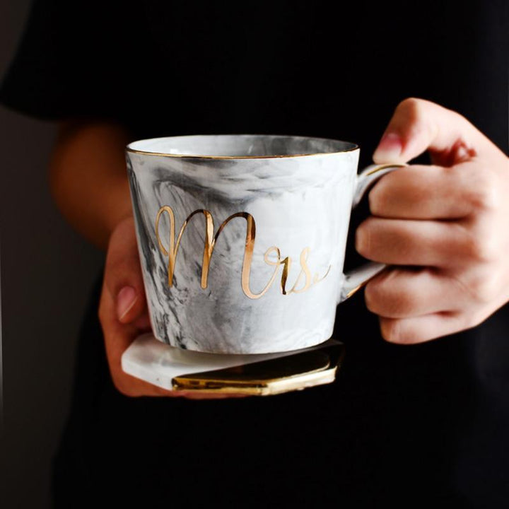 Marmor Porselen Hr & Fru Kaffe Kopper | Luvikno