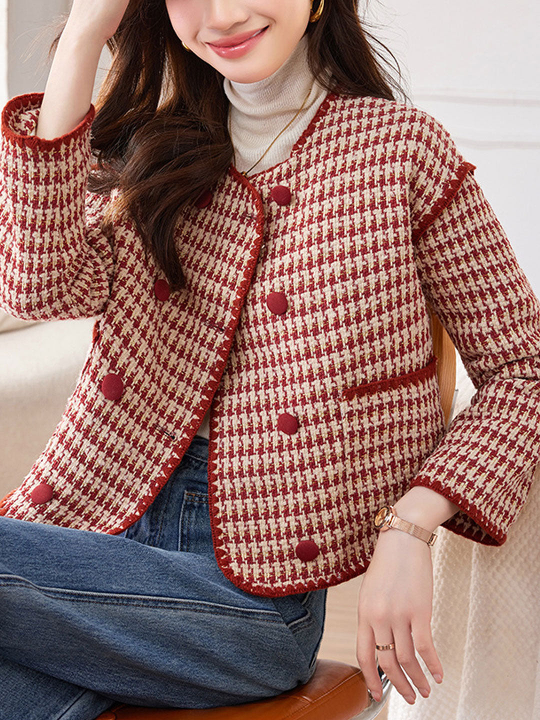 Luvik | Klassisk Rund Hals Tweed Jakke