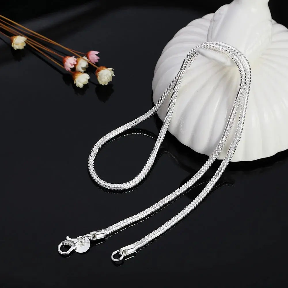 Luvik | 925 3mm Sterling hopea käärme kaulaketju