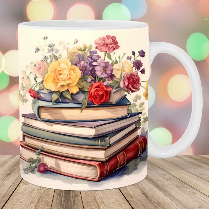 3D Kunstnerisk Vakker Floral Bøker Kaffe Krus - Bokelsker Gave | Luvikno