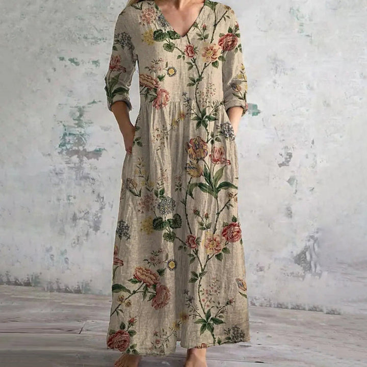 Luvik | Pitkähihainen Vintage Kukkakuvioinen Mekko