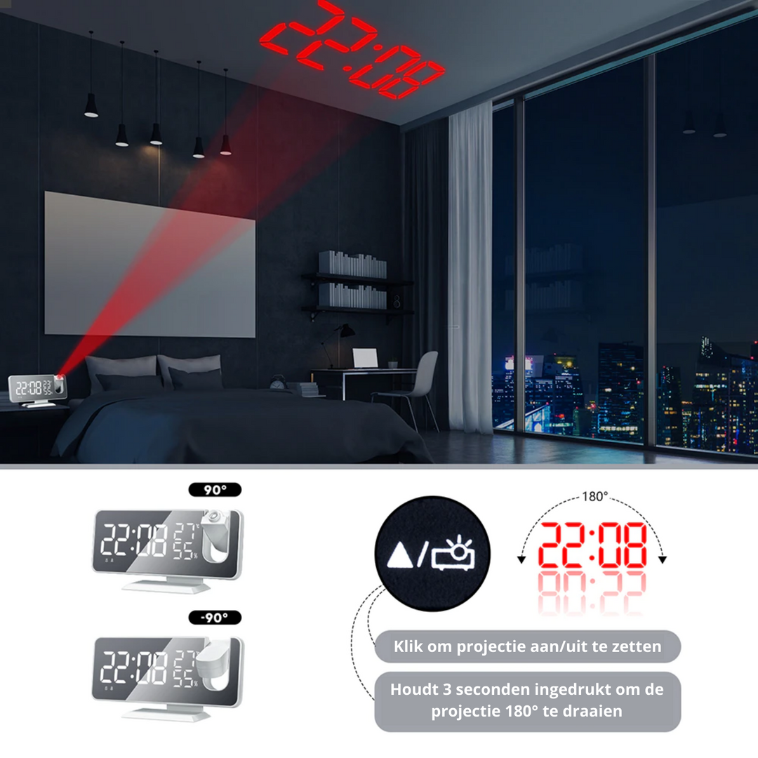 Innovativ LED-projektør vekkerklokke med USB Luvikno