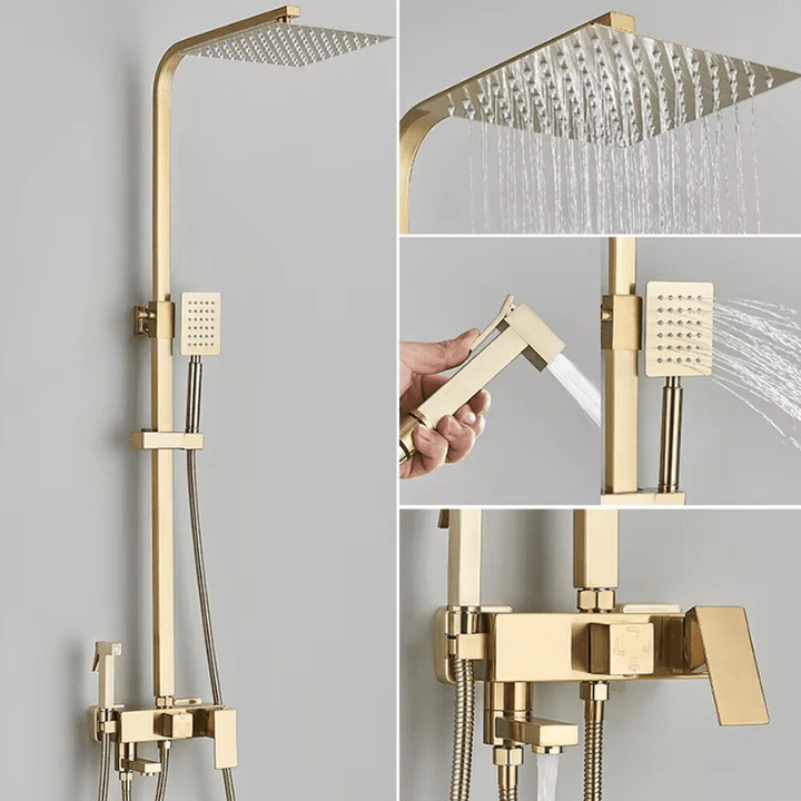 Luvikno | RainFlow Luxe Regn Dusjsett – justerbar messinglyd dusjarmatur med 4 funksjoner