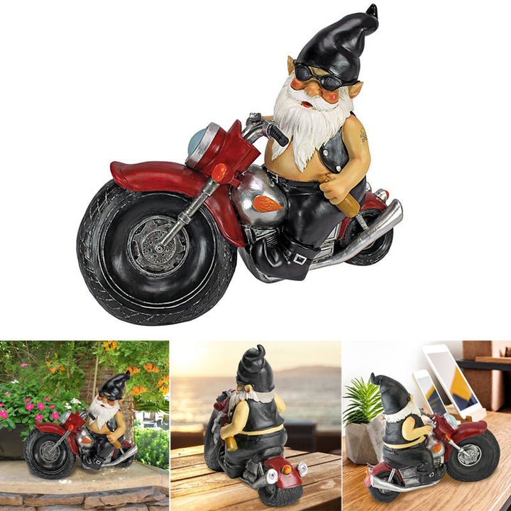 Biker Gnome Statue Mini Hagedekorasjon | Luvikno