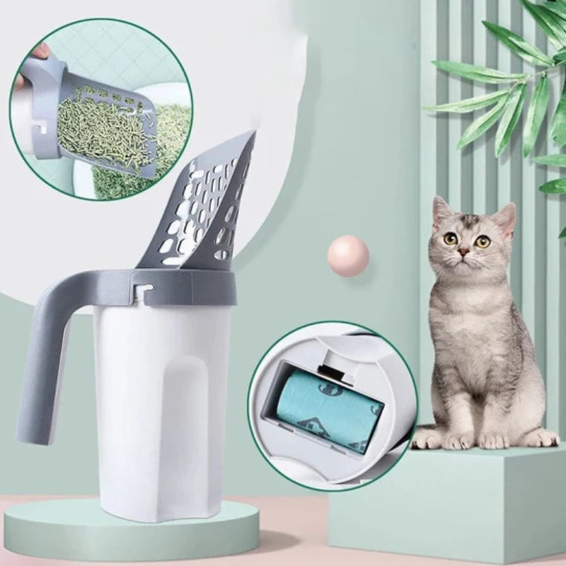 Selvrensende kattetoalett med integrert pose-dispenser Luvikno