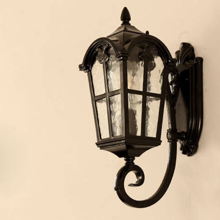 Europeisk Retro Glass Aluminium Lantern Ute Vanntett 1-Lys Vegglampe | Luvikno