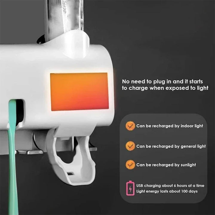 Smart UV Light Sterilizer Tandbørsteholder, Veggmontert Tannkremdispenser | Luvikno