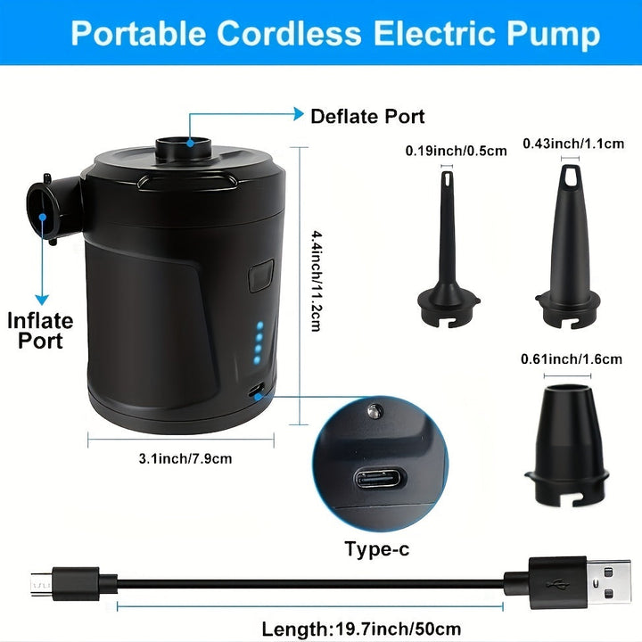 Luvikno | Oppladbar trådløs mini elektrisk luftpumpe - Lett USB-pumpe for utendørs bruk, pumper opp luftmadrasser og mer