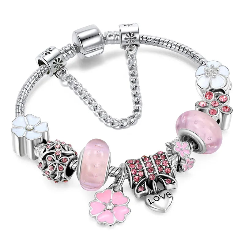 CharmBracelet 925 - Elegant sølv armbånd med blomster Luvikno
