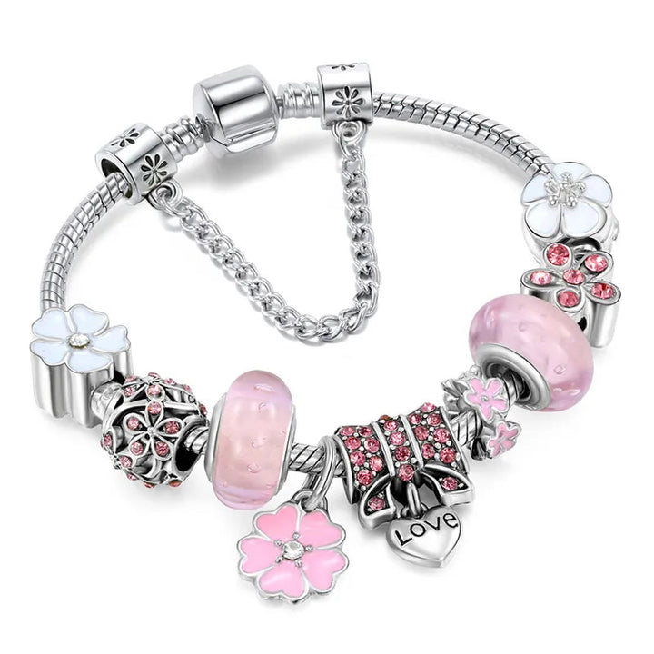 CharmBracelet 925 - Elegant sølv armbånd med blomster Luvikno