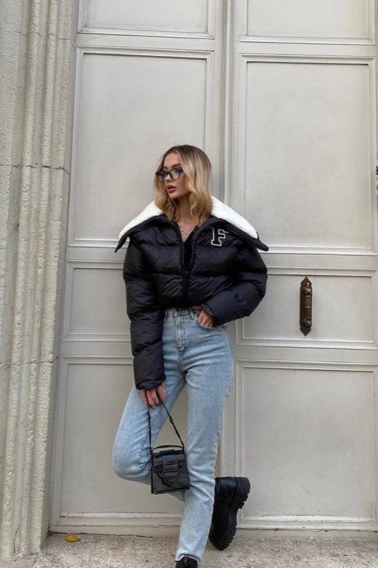 Luvik | Fleece Patchwork Tekoturkishuppari Collarin Puffer Jacket