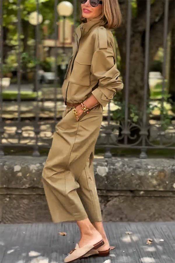 Luvik | Charm Strap Details Tasku Cargo Tyyli Vetoketju Rento Takki