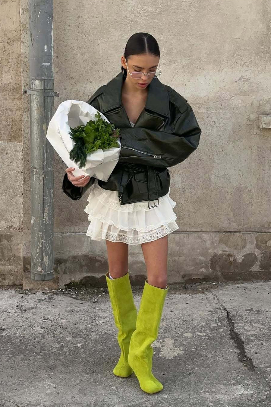 Luvik | Ylös Vihreä Nahkamoottoripyörätakki