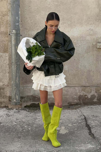 Luvik | Ylös Vihreä Nahkamoottoripyörätakki