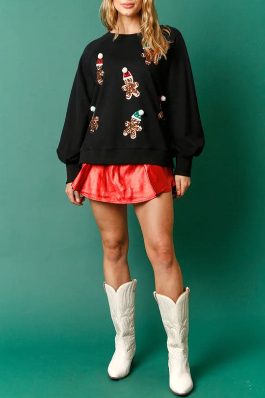 Luvik | Joulun piparkakkumies paljetit pitkähihainen collegepaita