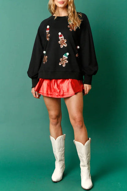 Luvik | Joulun piparkakkumies paljetit pitkähihainen collegepaita