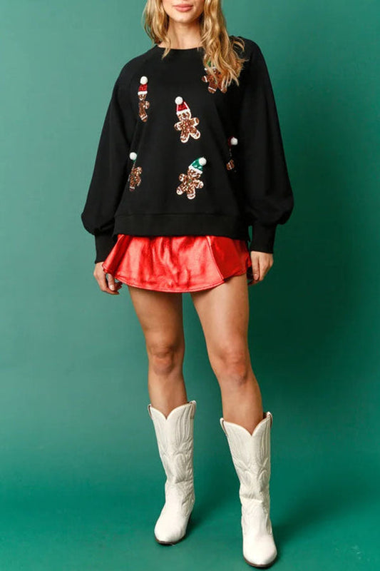 Luvik | Joulun piparkakkumies paljetit pitkähihainen collegepaita