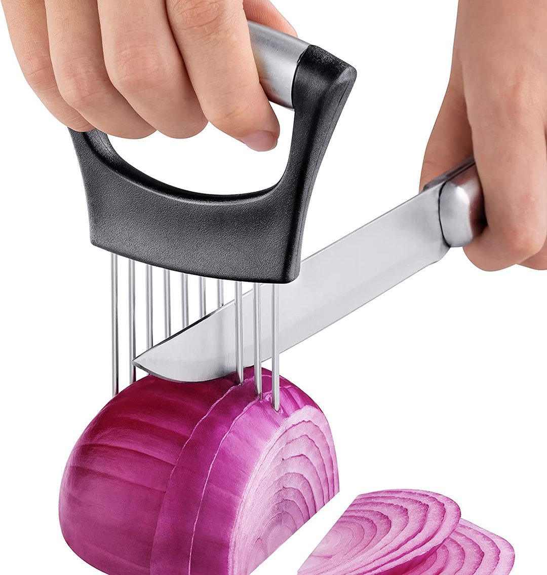 Rustfritt Stål Løk Cutter Holder, Mat Skjærer Assistent Tomat Skjærer Holder | Luvikno