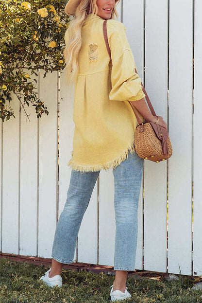 Luvik | Käänteinen Pitkähiha Repaleinen Farkkutakki