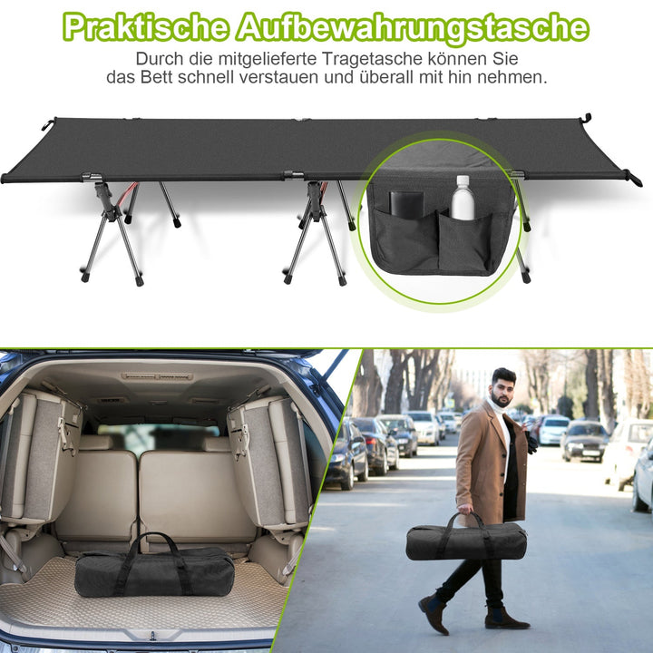 Folding Bed Black Camping Bed Høydejusterbar | Luvikno