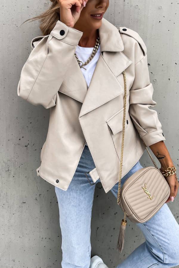 Luvik | Nahkareversi Taskut Brittiläinen Tyyli Lyhyt Takki