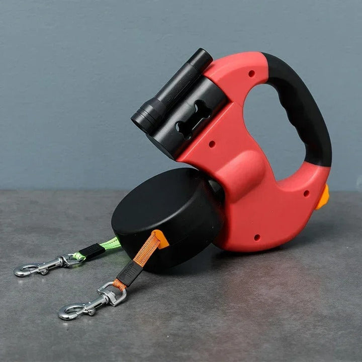 Bordeaux Duo – Dobbel hundesnor med LED og lommekoppholder Luvikno