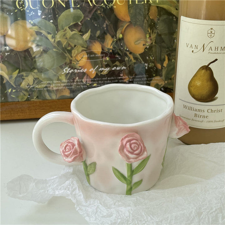 Kunstnerisk 3D blomst keramisk krus – Fangende tulipan- og rose-design | Luvikno