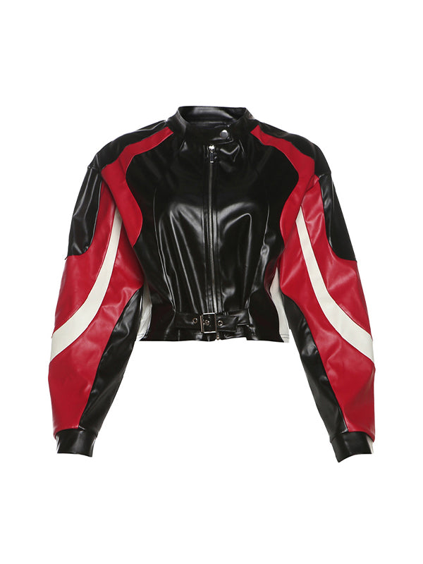 Luvik | Y2k Motorsykkel Slim Fit Rund Krage Jakke