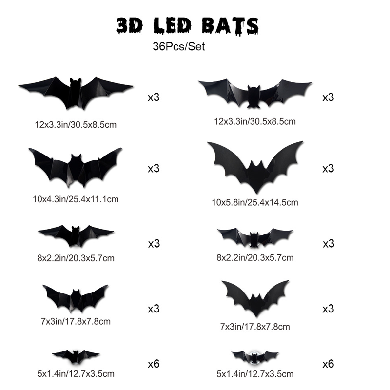 Luvikno | 3D Flaggermus LED Veggdekor — Gjør hjemmet ditt til den skumleste Halloween-scenen med livaktige flygende illusjoner!