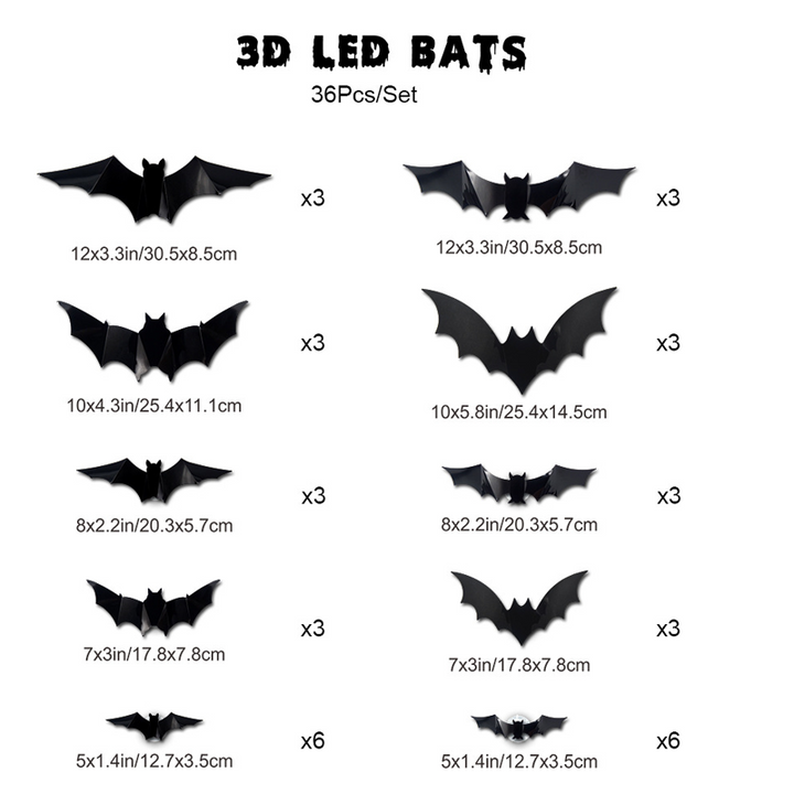 Luvikno | 3D Flaggermus LED Veggdekor — Gjør hjemmet ditt til den skumleste Halloween-scenen med livaktige flygende illusjoner!