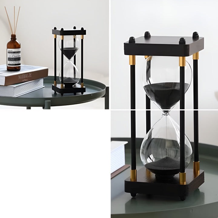 Gratis 60-minutters timeglass – Kreativ Dekorativ Retro Design i Svart | Metallramme med Ripebestandig Bunn | Luvikno