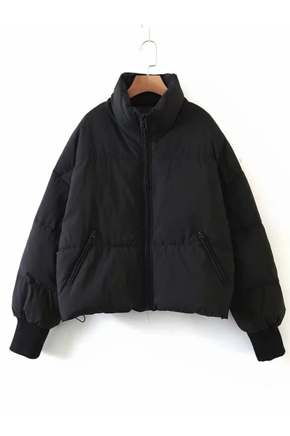 Luvik | Kauluksessa Vetoketju Tasku Paksu Lämmin Puuvillatakki