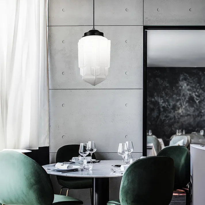 Vintage Geometrisk Hengelampe laget av Matt Glass – Retro Pendellampe for Spisestue | Luvikno