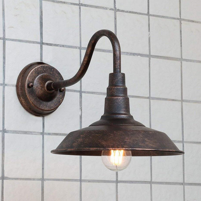 1 Pære Jern Vegglampe Rustikk Svart Finish Låve Nattbord Vegglys med Gåsehals Arm | Luvikno